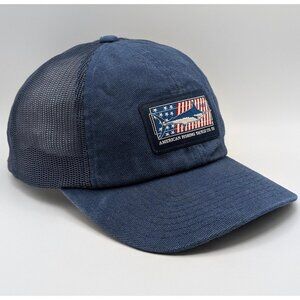Aftco Swordfish Fish Patch Mesh Snapback Hat Cap Vintage Outdoors USA Flag Blue